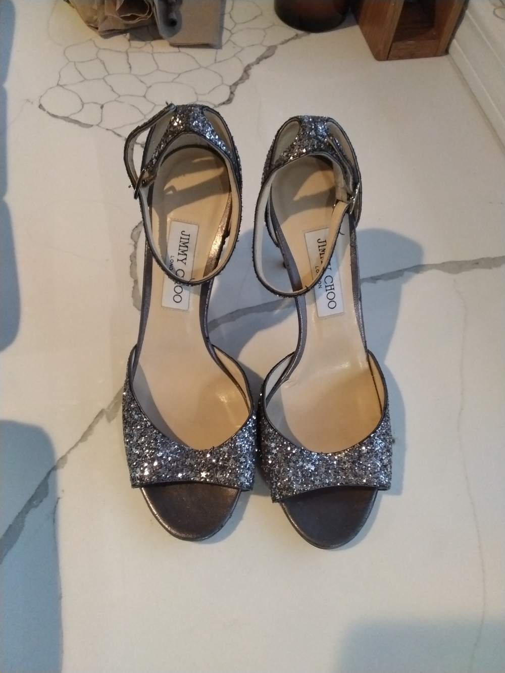 Jimmy Choo Silver Glitter Annie 85 Heels